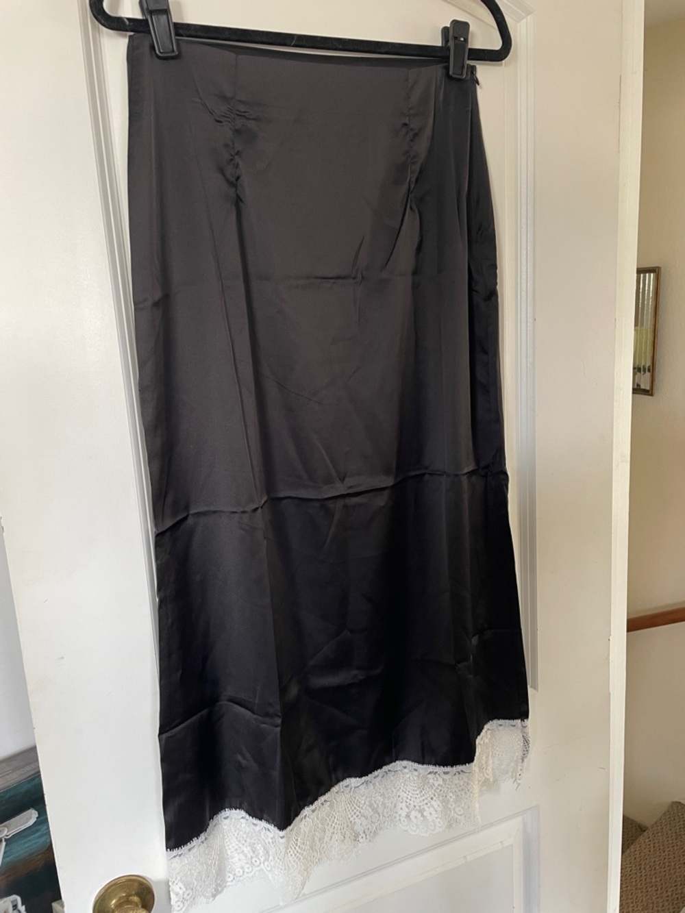 NWOT Black Lace-Hem Satin Slip Skirt - Unbranded